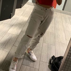 VINTAGE LEE white distressed mom jeans